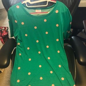 Green and pink polka dot Lularoe Gigi top XLarge